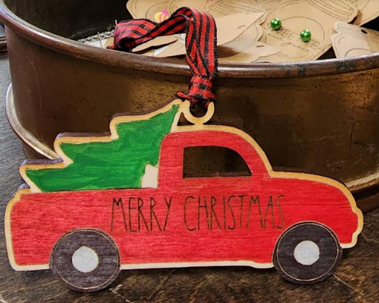 Wooden Red Truck Ornament